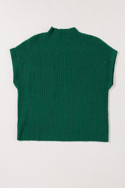 Green Patch Pocket Ribbed Knit Short Sleeve Sweater