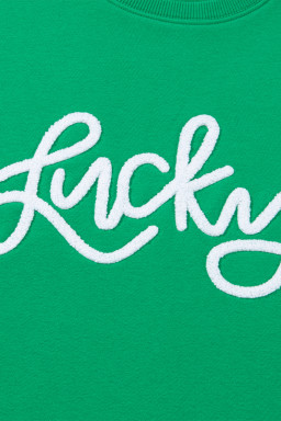 Green Lucky Letter Embroidery Print Drop Sleeve Sweatshirt
