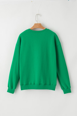 Green Lucky Letter Embroidery Print Drop Sleeve Sweatshirt