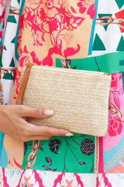 Oatmeal Braided Wrist Strap Zipper Large Capacity Clutch