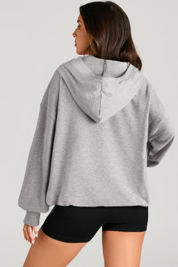 Light Grey Kangaroo Pocket Half Zipper Oversized Hoodie