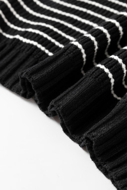 Black Stripe Turn-down Collar Sleeveless Knitted Top