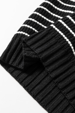Black Stripe Turn-down Collar Sleeveless Knitted Top