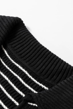 Black Stripe Turn-down Collar Sleeveless Knitted Top