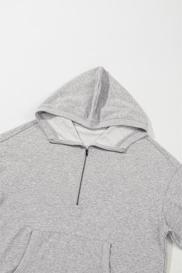 Light Grey Kangaroo Pocket Half Zipper Oversized Hoodie