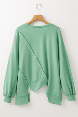 Pink Colorblock Stitching Irregular Hem Long Sleeve Top