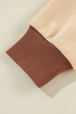 Light French Beige Striped Patchwork Collar Sweatshirt