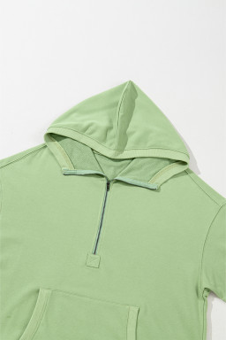 Smoke Green Kangaroo Pocket Half Zipper Oversized Hoodie