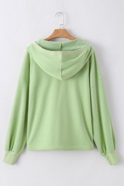 Smoke Green Kangaroo Pocket Half Zipper Oversized Hoodie