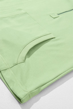 Smoke Green Kangaroo Pocket Half Zipper Oversized Hoodie