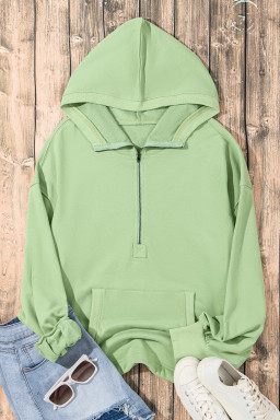 Smoke Green Kangaroo Pocket Half Zipper Oversized Hoodie