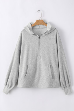 Light Grey Kangaroo Pocket Half Zipper Oversized Hoodie