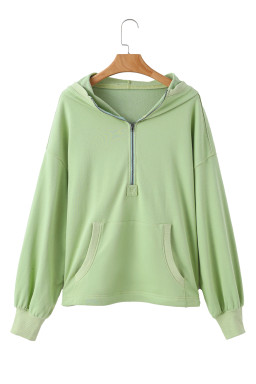 Smoke Green Kangaroo Pocket Half Zipper Oversized Hoodie