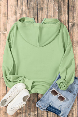 Smoke Green Kangaroo Pocket Half Zipper Oversized Hoodie