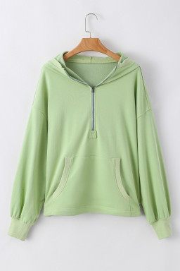 Smoke Green Kangaroo Pocket Half Zipper Oversized Hoodie