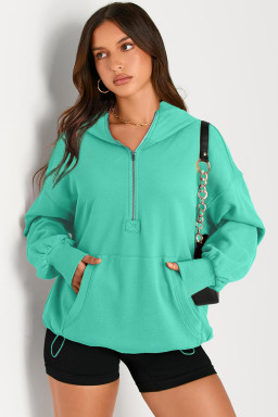 Aruba Blue Kangaroo Pocket Half Zipper Oversized Hoodie