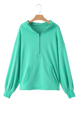 Aruba Blue Kangaroo Pocket Half Zipper Oversized Hoodie