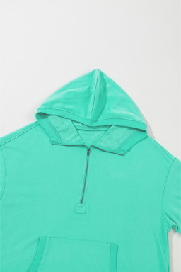 Aruba Blue Kangaroo Pocket Half Zipper Oversized Hoodie