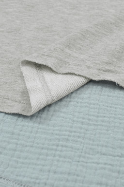 Grey Crinkled Patchwork Raw Hem Oversized Top