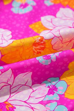 Rose Flower Print V Neck Relaxed Sleeve Blouse