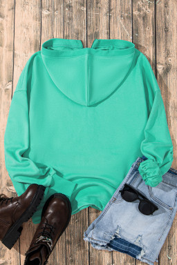 Aruba Blue Kangaroo Pocket Half Zipper Oversized Hoodie