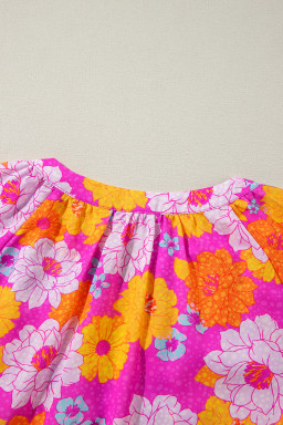 Rose Flower Print V Neck Relaxed Sleeve Blouse