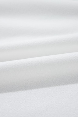 White Plain Checked Puff Sleeve Round Neck Pullover Sweatshirt