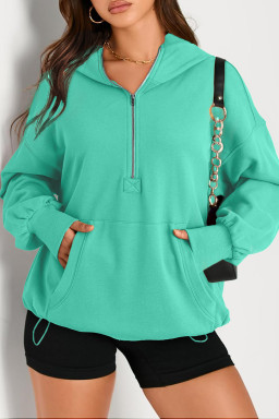Aruba Blue Kangaroo Pocket Half Zipper Oversized Hoodie