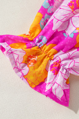 Rose Flower Print V Neck Relaxed Sleeve Blouse