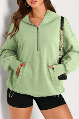 Smoke Green Kangaroo Pocket Half Zipper Oversized Hoodie