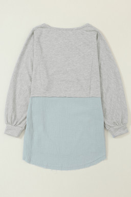 Grey Crinkled Patchwork Raw Hem Oversized Top