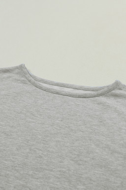 Grey Crinkled Patchwork Raw Hem Oversized Top