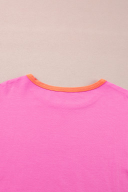 Rose Red Color Block Sleeve Loose Fit Top