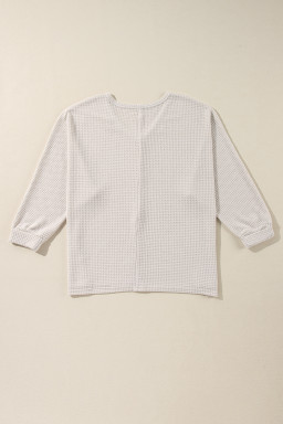 White Waffle Knit Side Slits Loose Fit V Neck Top