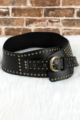 Black Rivet Decor Metal Buckle Triangle Shape Belt