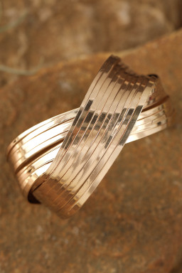 Gold Textured Crossover Metal Cuff Wide Bracelet