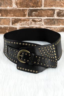 Black Rivet Decor Metal Buckle Triangle Shape Belt