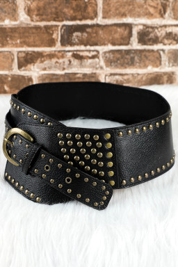 Black Rivet Decor Metal Buckle Triangle Shape Belt