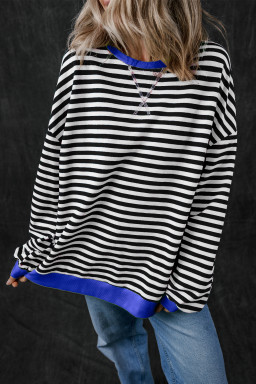 Black Stripe Contrast Edge Cross Seam Oversized Sweatshirt