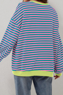 Green Stripe Contrast Edge Cross Seam Oversized Sweatshirt