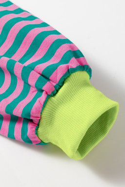 Green Stripe Contrast Edge Cross Seam Oversized Sweatshirt