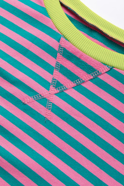 Green Stripe Contrast Edge Cross Seam Oversized Sweatshirt