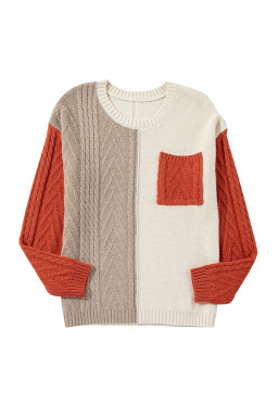 Gold Flame Colorblock Pocket Drop Shoulder Sweater