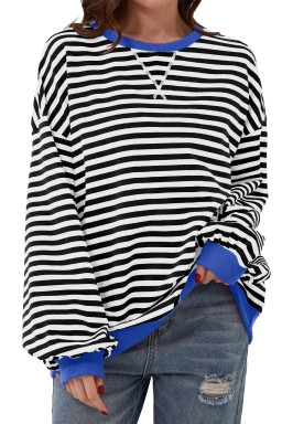 Black Stripe Contrast Edge Cross Seam Oversized Sweatshirt