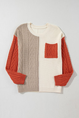 Gold Flame Colorblock Pocket Drop Shoulder Sweater