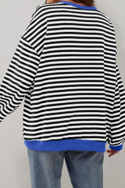 Black Stripe Contrast Edge Cross Seam Oversized Sweatshirt