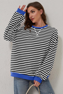 Black Stripe Contrast Edge Cross Seam Oversized Sweatshirt