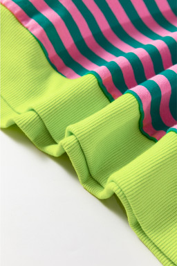 Green Stripe Contrast Edge Cross Seam Oversized Sweatshirt