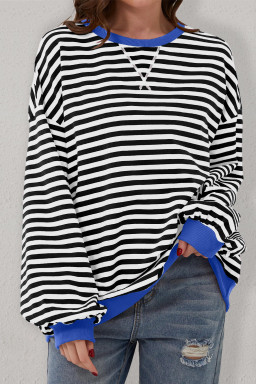 Black Stripe Contrast Edge Cross Seam Oversized Sweatshirt