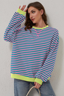 Green Stripe Contrast Edge Cross Seam Oversized Sweatshirt
